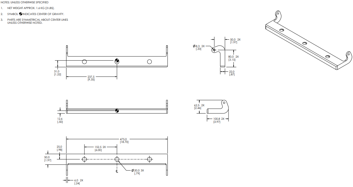 Q-SYS™ PL-Series PL-LA8-PB Black Pullback Bar