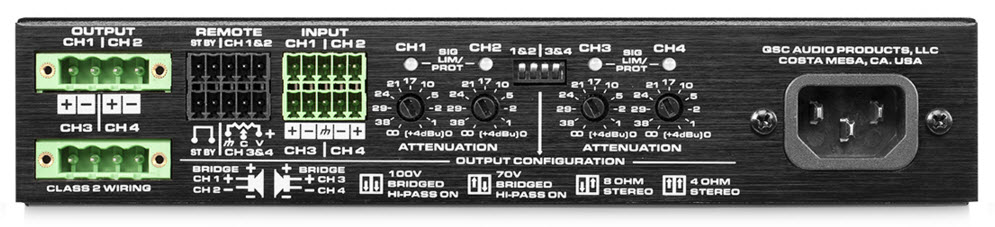 QSYS™ SPA4-100           4x100W Amplifier / 2x350W/100Volt