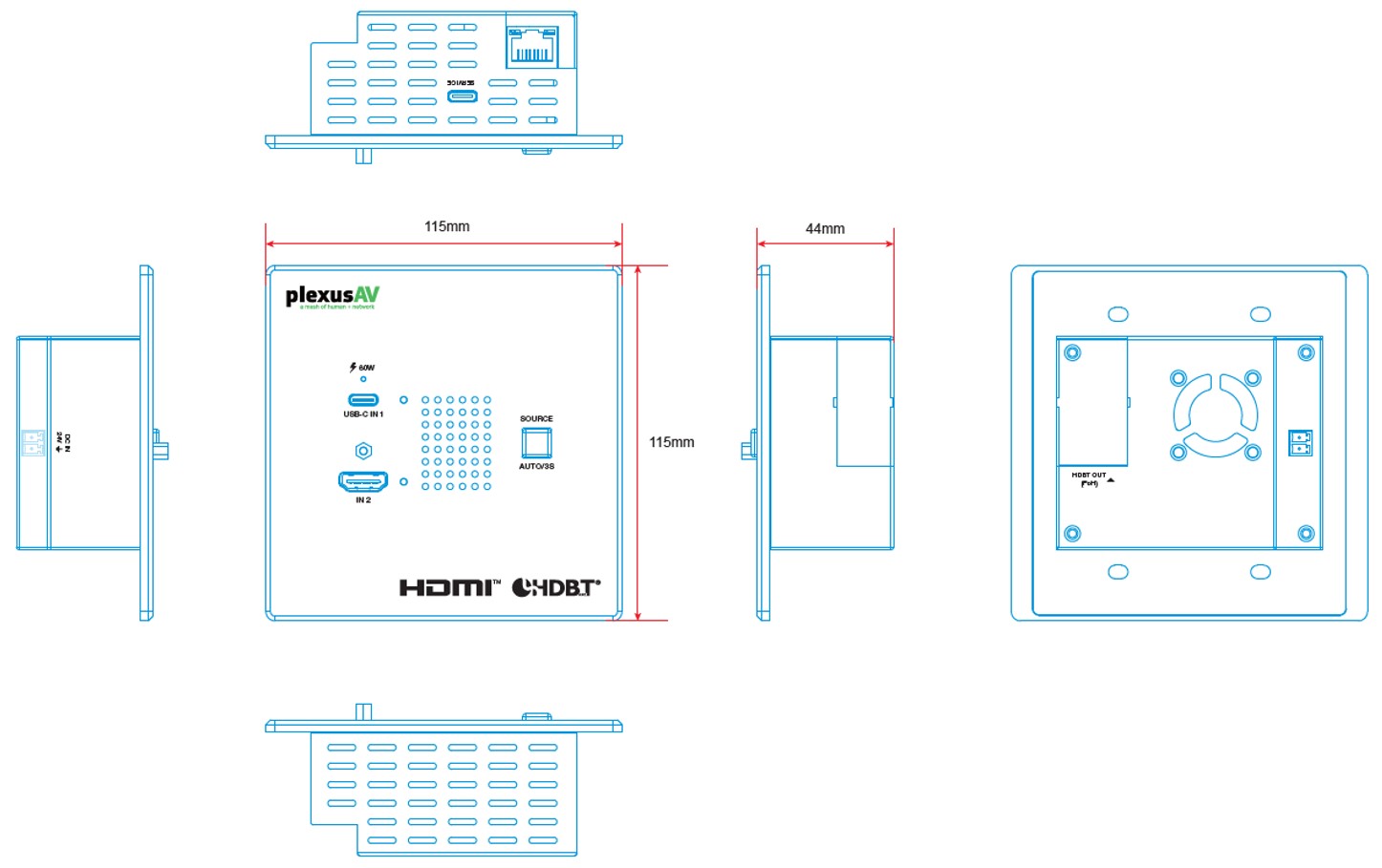 PlexusAV P-AVN-HDBT-WP301-US-W Wallplate PlexusAV P-AVN-HDBT-WP301-US-W Wallplate